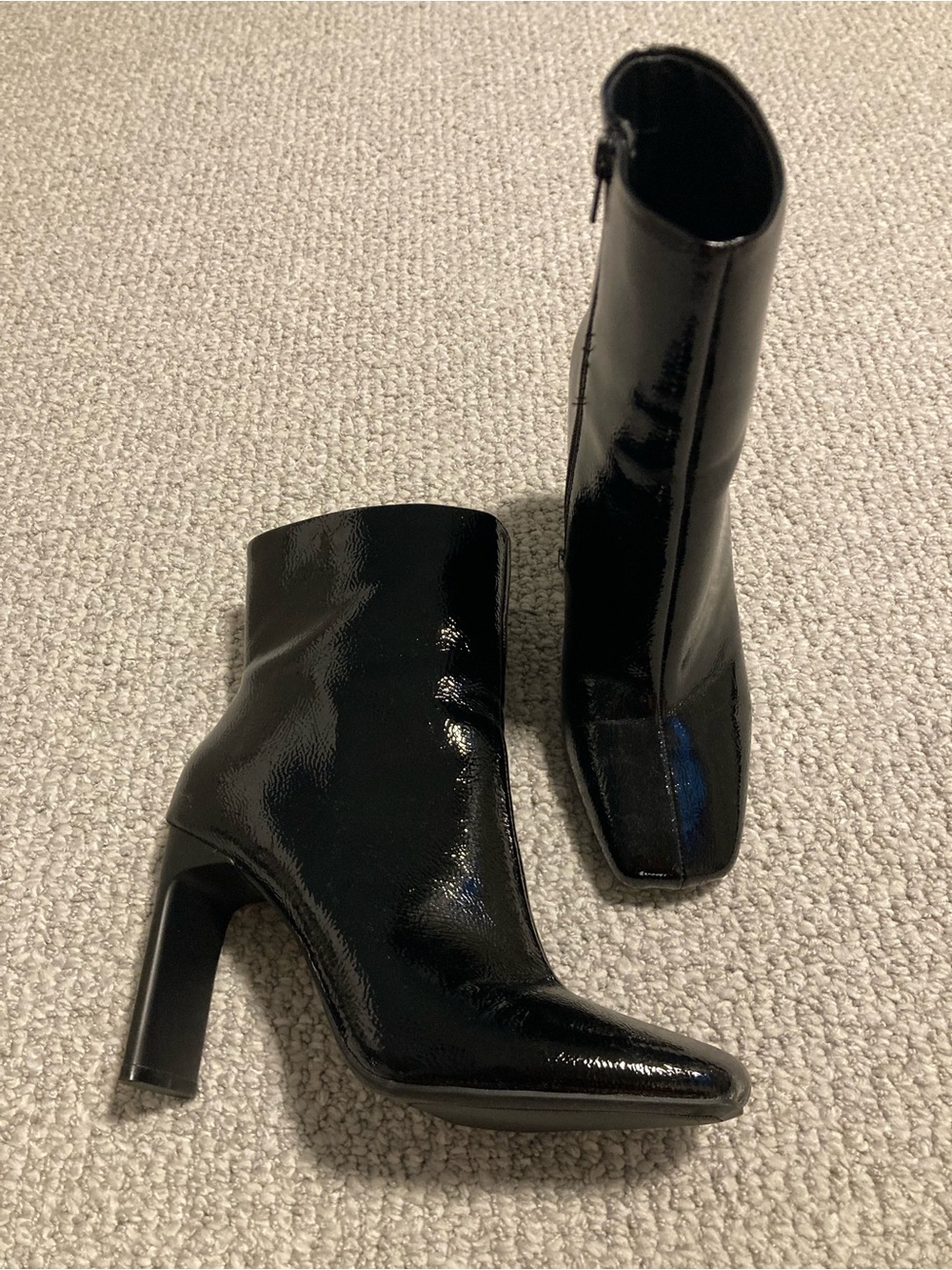 Black patent leather square toe booties 7.5